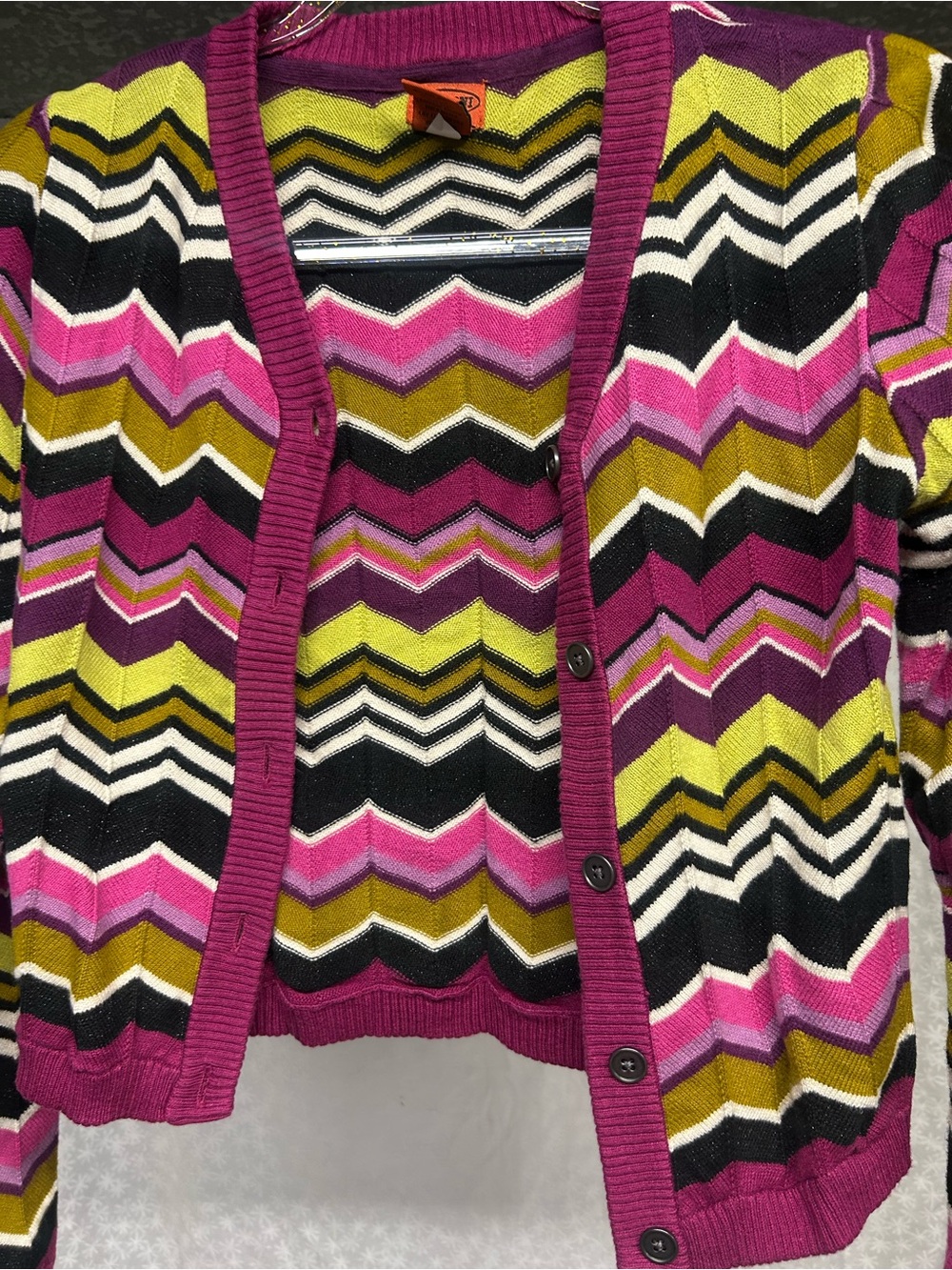 Missoni Women’s Chevron Knit Cardigan and Shell Set - Pink, Black, White, Olive